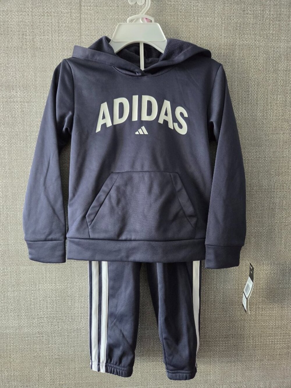 "Adidas" kids track suit (joggers and pullover hoodie) fleece, dark blue, size 6
